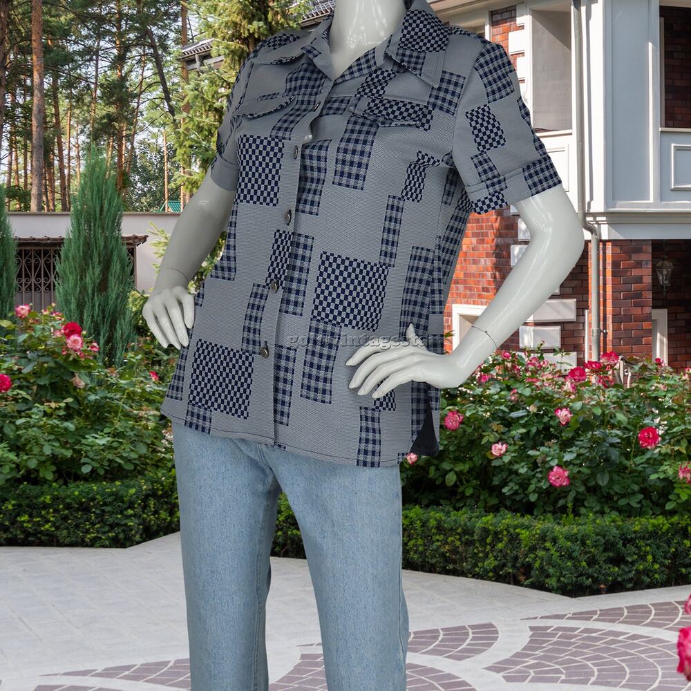 Vintage Gingham Patchwork Disco Shirt M Chic Check Mix